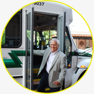Mayor riding bus
